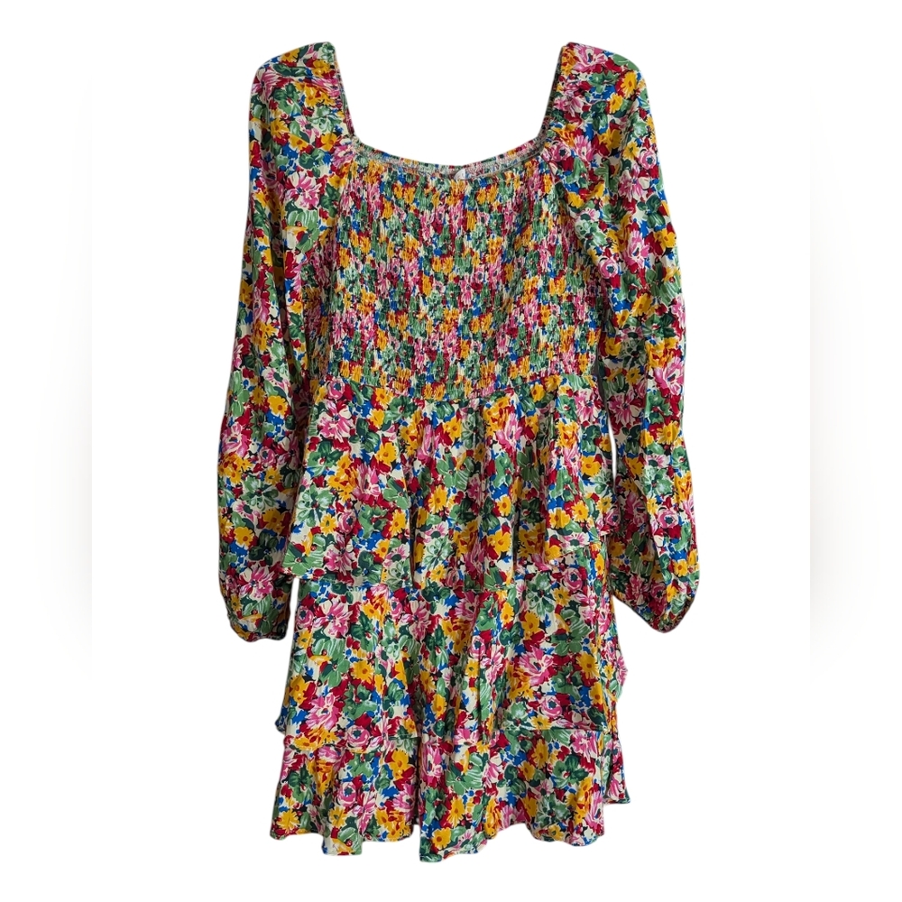 Hailey & Co Floral Smocked Romper | Square Neck Cottagecore Tiered Ruffle Size M - Picture 3 of 9